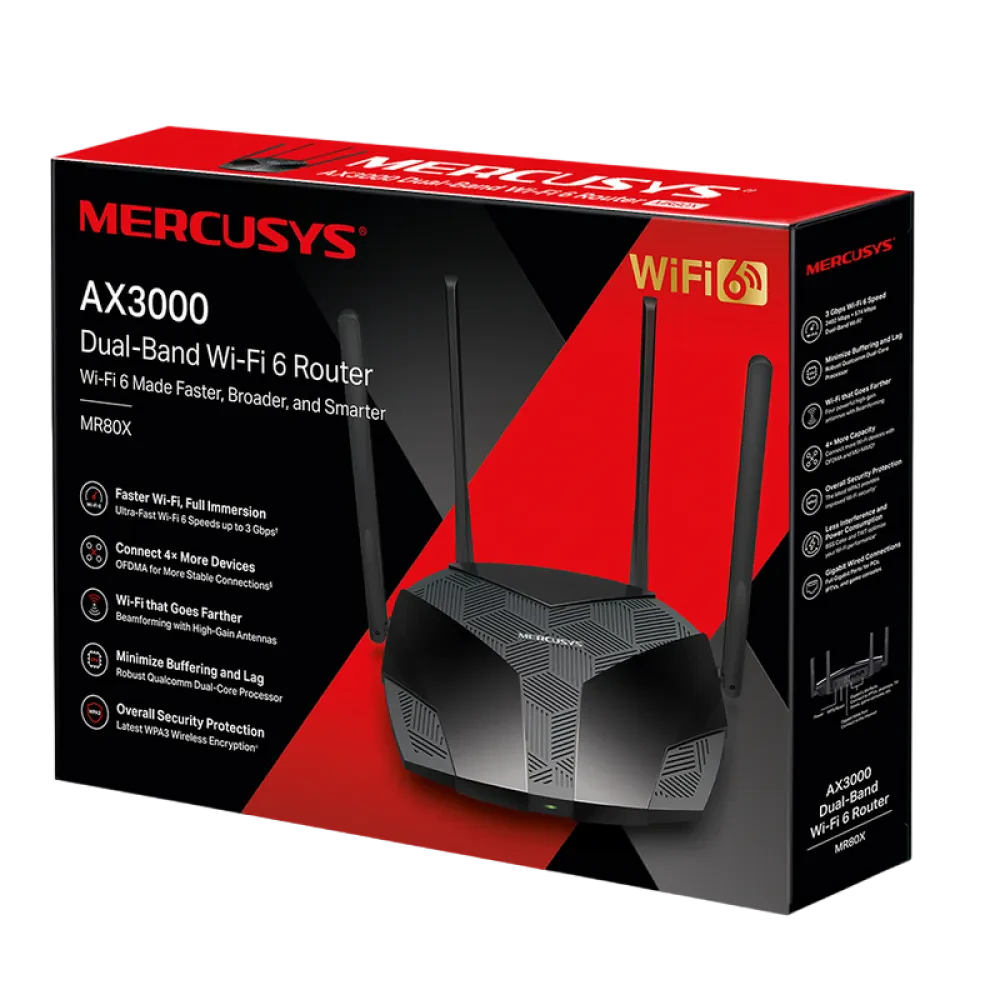Беспроводной маршрутизатор MERCUSYS MR80X, Чёрный