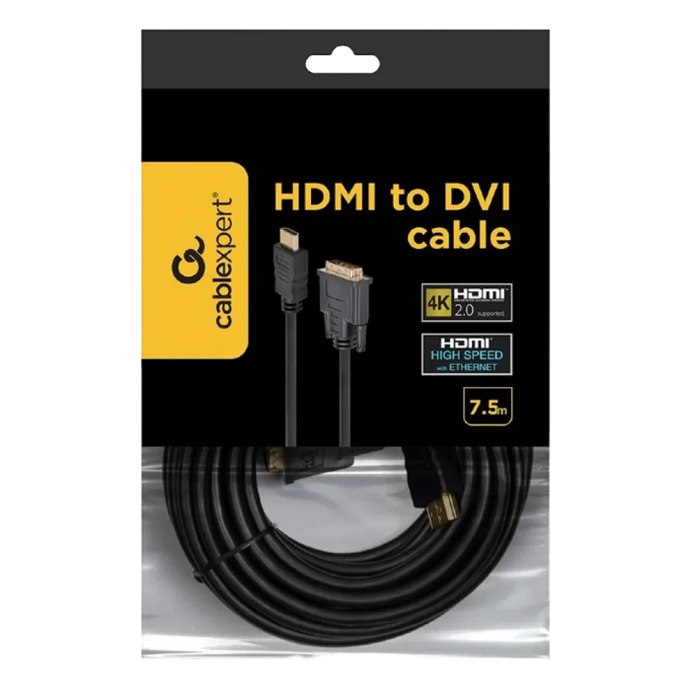 Cablu Video Cablexpert CC-HDMI-DVI-7.5MC, HDMI (M) - DVI-I (M), 7,5m, Negru