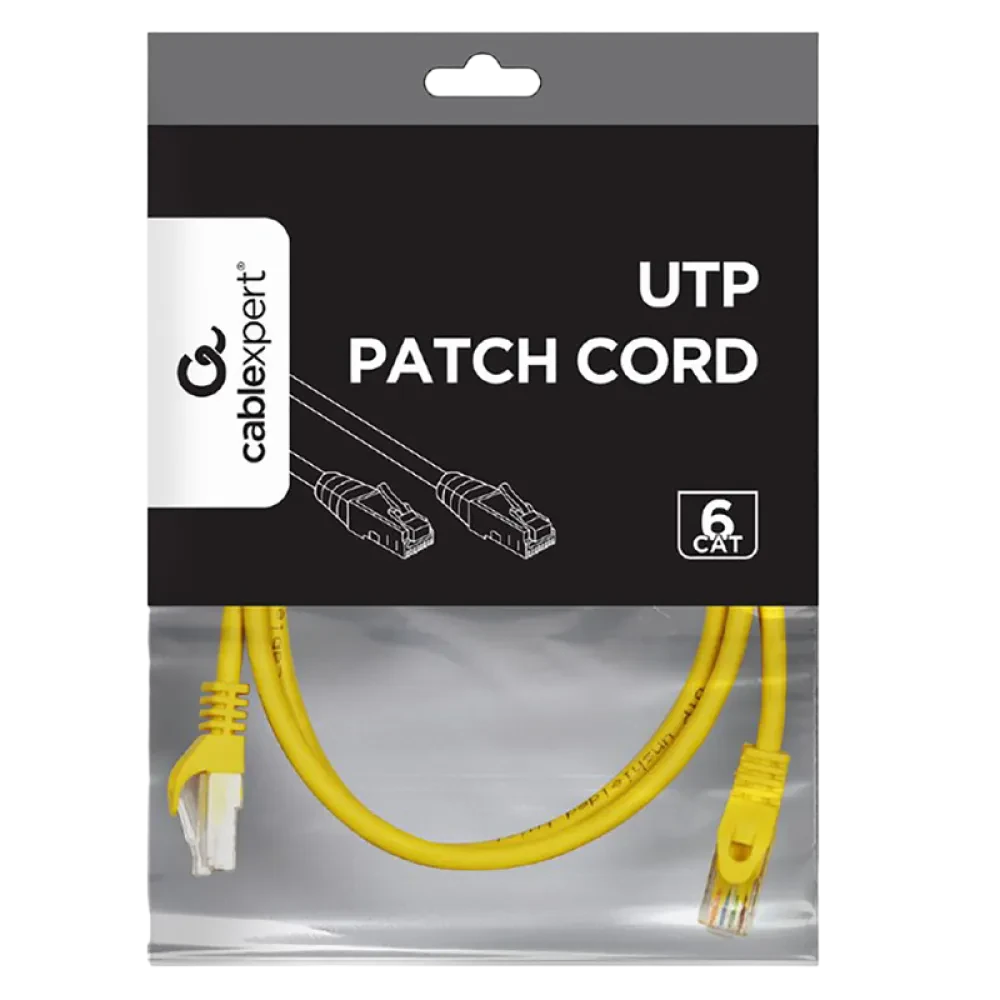 Патч-корд Cablexpert PP6U-1M/Y, Cat6 UTP, 1м, Жёлтый