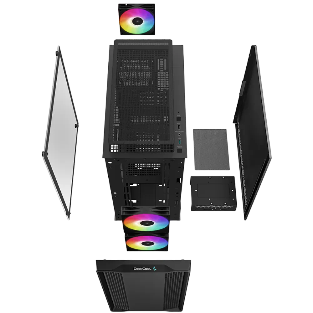 Компьютерный корпус Deepcool CC360 ARGB, Midi-Tower, Без блока питания, Чёрный
