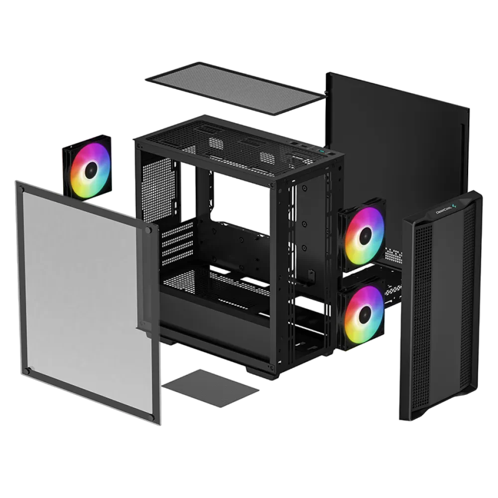 Компьютерный корпус Deepcool CC360 ARGB, Midi-Tower, Без блока питания, Чёрный