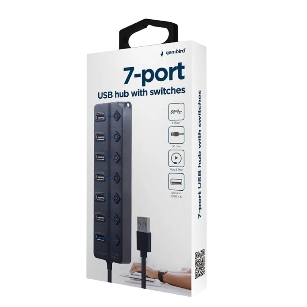 Adaptor Hub Gembird UHB-U3P1U2P6P-01, Negru