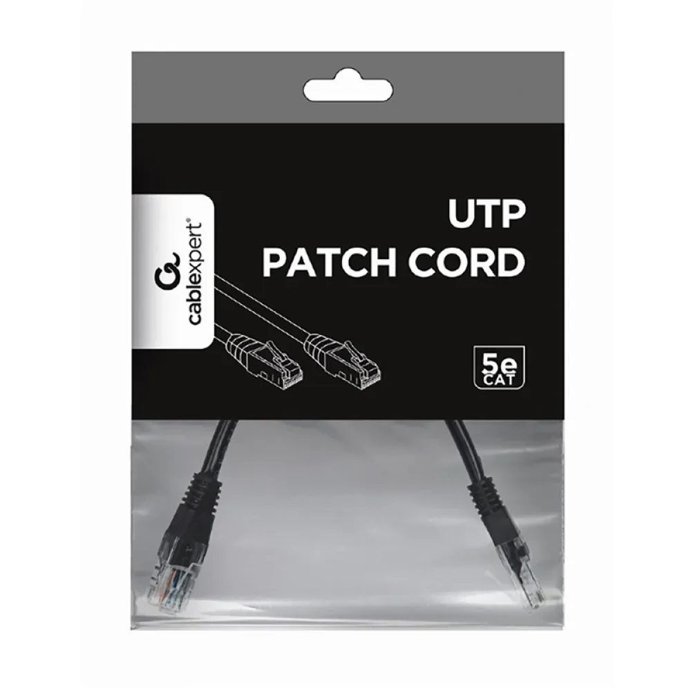 Патч-корд Cablexpert PP12-0.25M/BK, CAT5e UTP, 0,25м, Чёрный