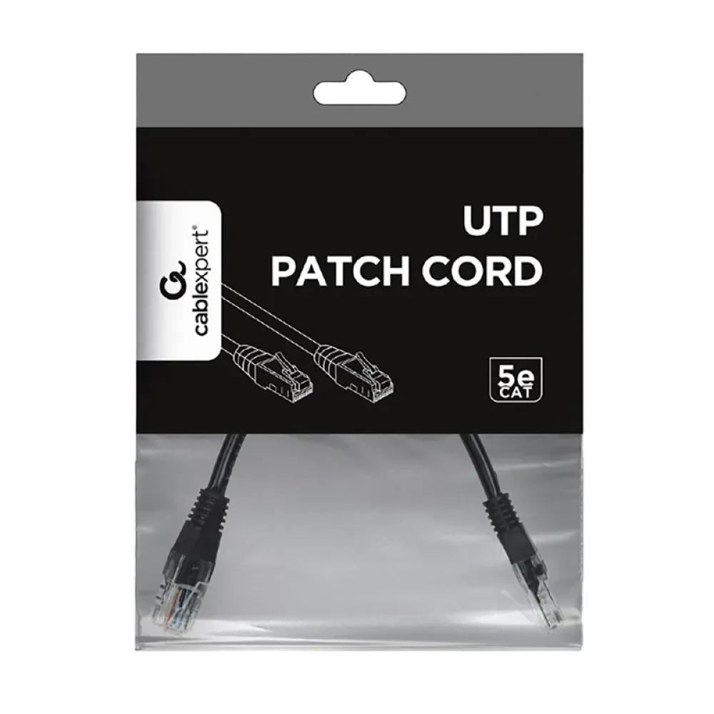 Патч-корд Cablexpert PP12-0.25M/BK, CAT5e UTP, 0,25м, Чёрный