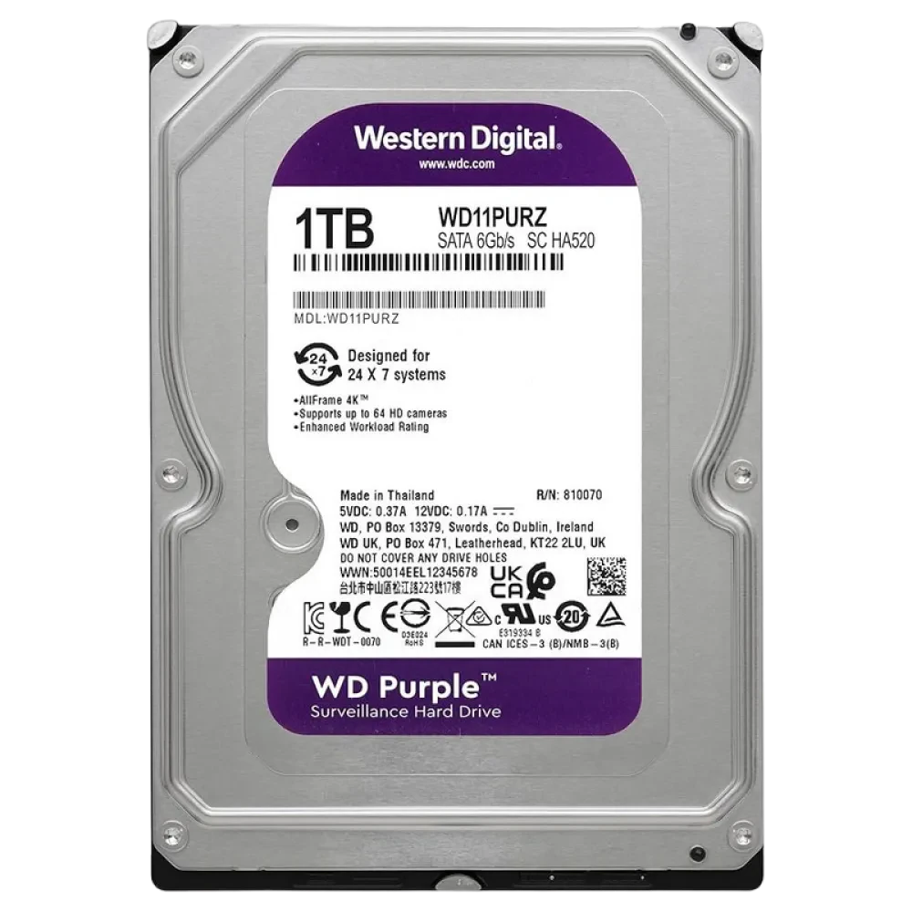 Жесткий диск Western Digital WD Purple, 3.5", 1 ТБ <WD11PURZ>