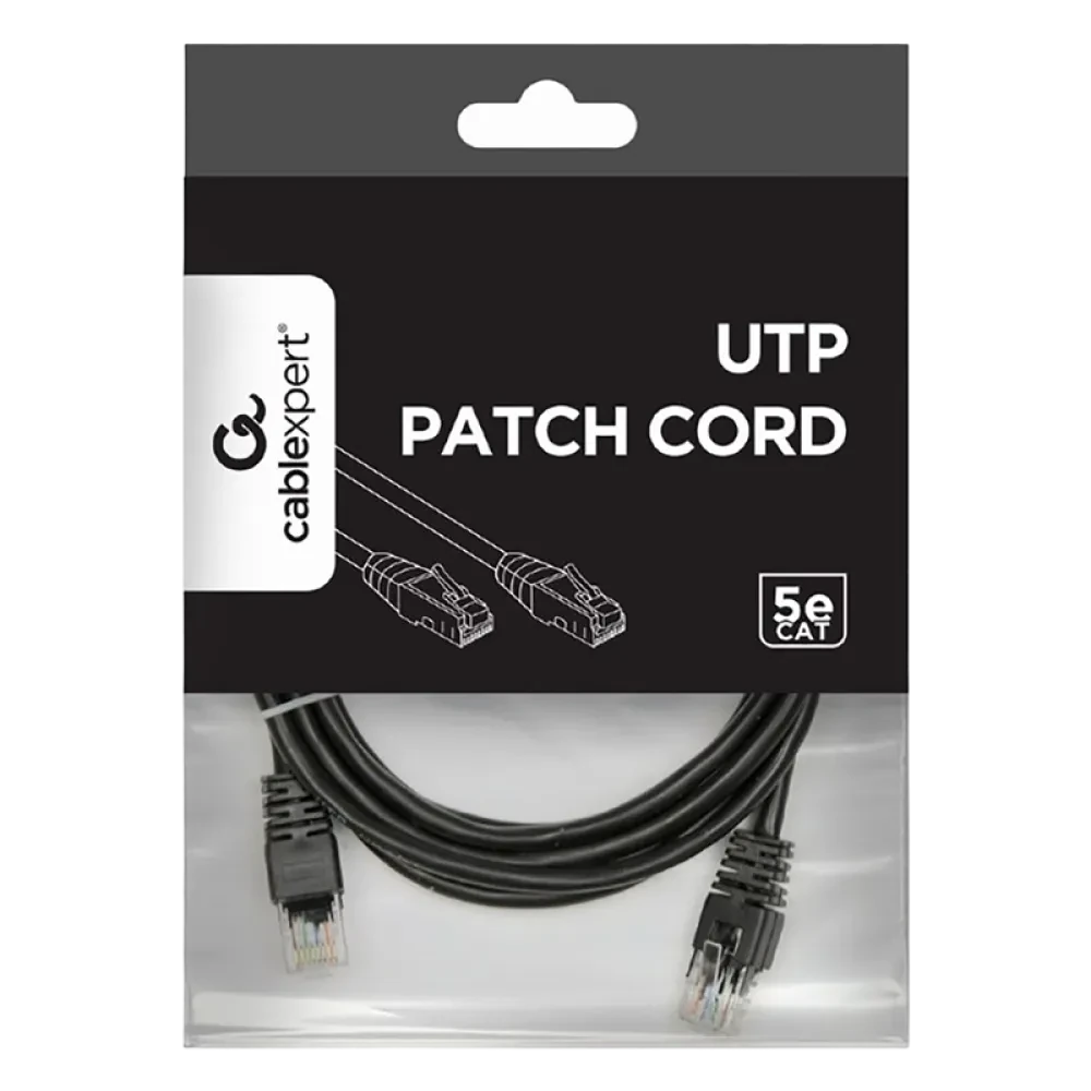 Patch cord Cablexpert PP12-2M/BK, CAT5e UTP, 2m, Negru