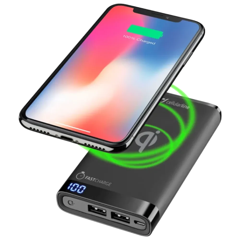 Acumulator extern Cellularline FreePower MANTA 8000 Wireless, 8mAh, Negru