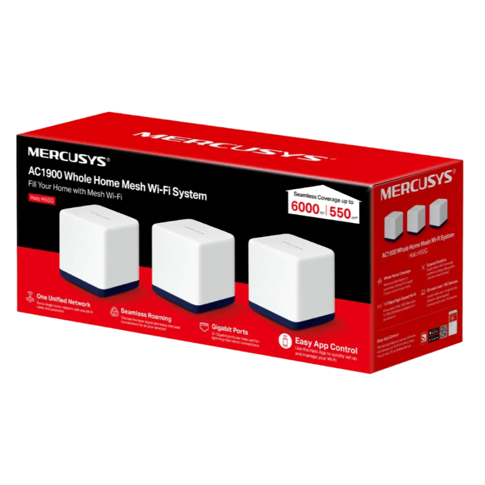 Домашняя Mesh Wi-Fi система MERCUSYS Halo H50G (3-pack), Белый