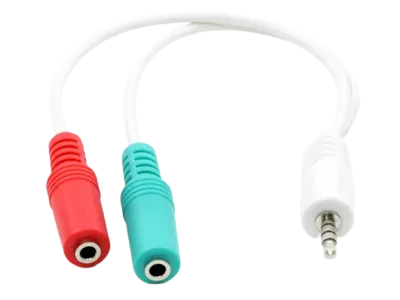 Audio Adaptor Cablexpert CCA-417W, 3.5mm 4-pin (M) - 2x 3.5mm 3-pin (F), 0,2m, Alb