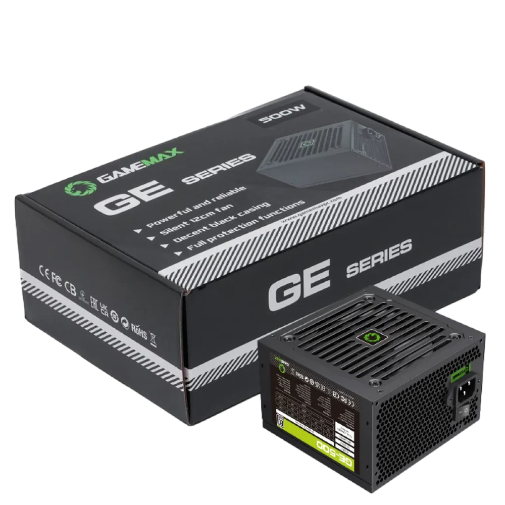 Блок питания для компьютеров Gamemax GE-500, 500Вт, ATX, Немодульный
