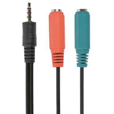 Audio Adaptor Cablexpert CCA-417, 3.5mm 4-pin (M) - 2x 3.5mm 3-pin (F), 0,2m, Negru