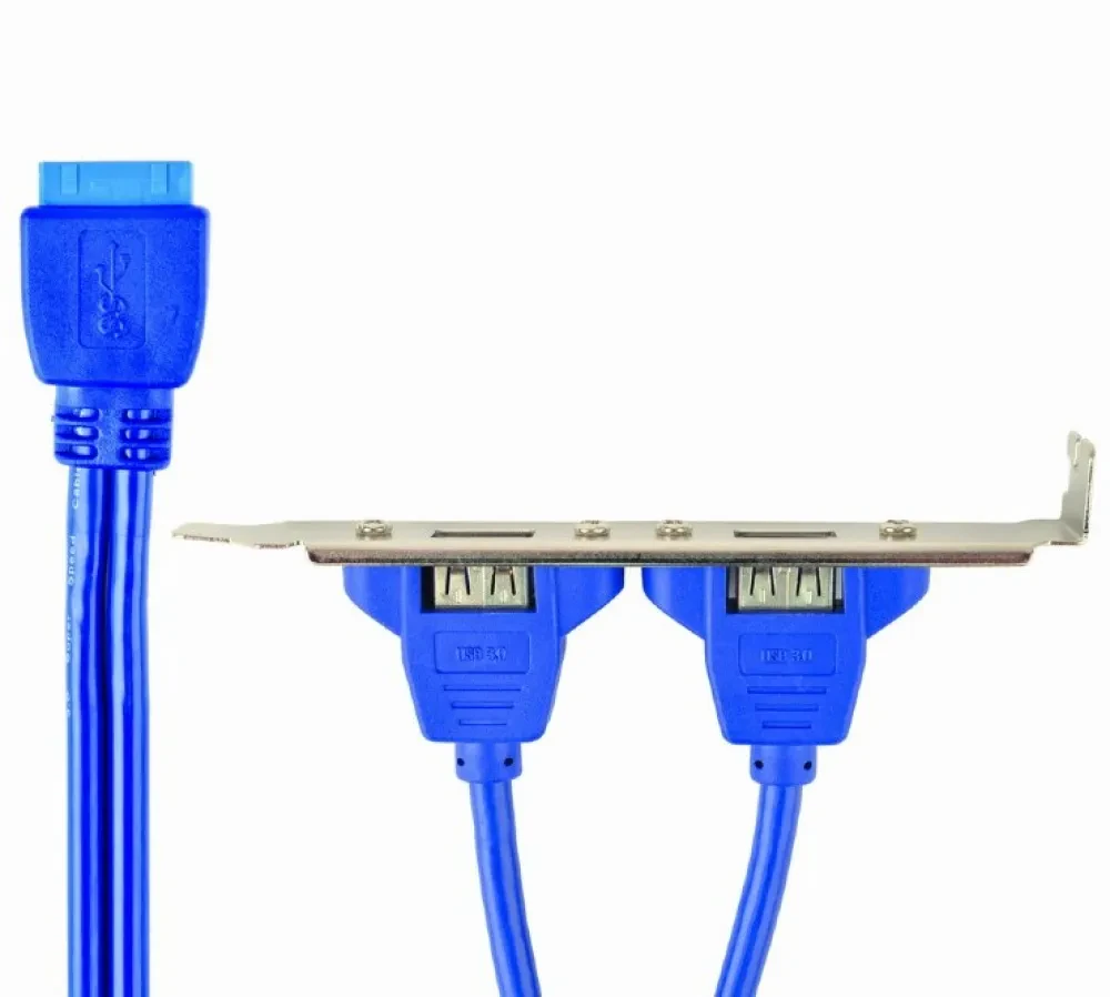Двойная розетка USB 3.0 на кронштейне Cablexpert CC-USB3-RECEPTACLE, Синий
