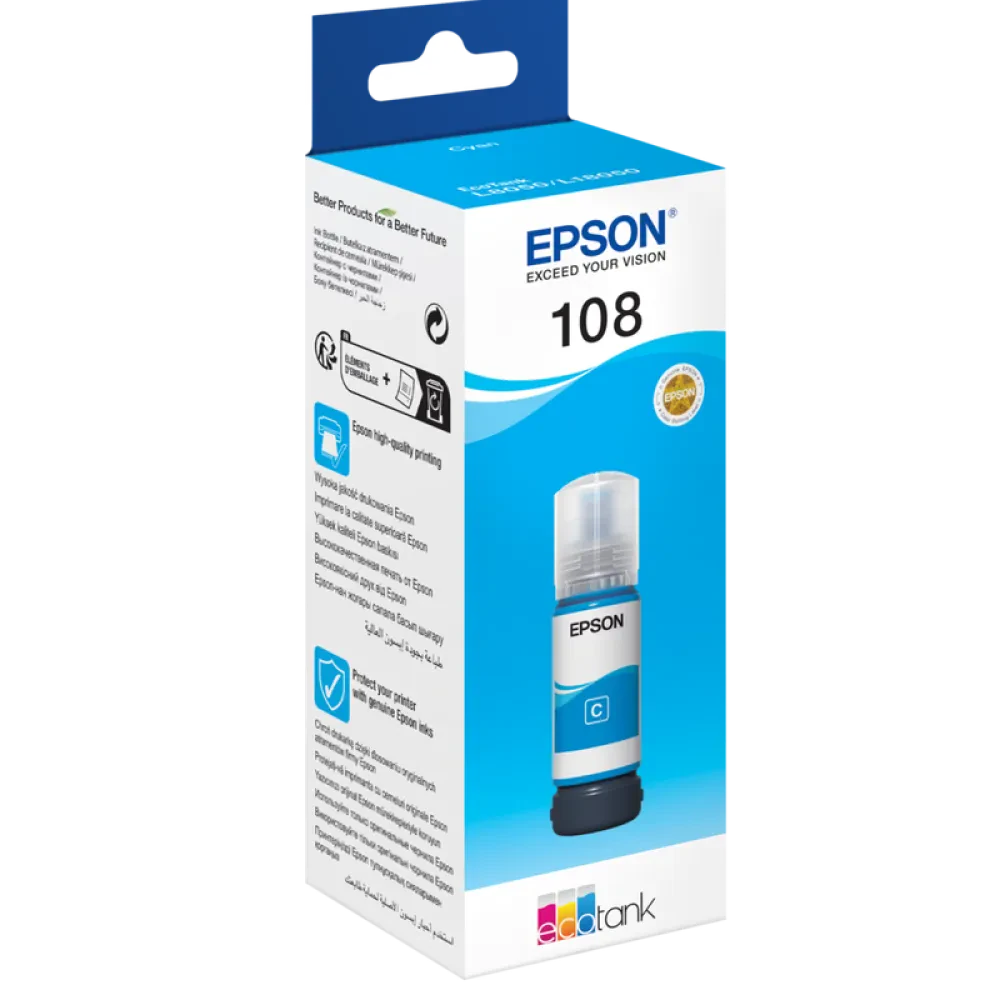 Контейнер с чернилами Epson 108 EcoTank, 70мл, Голубой
