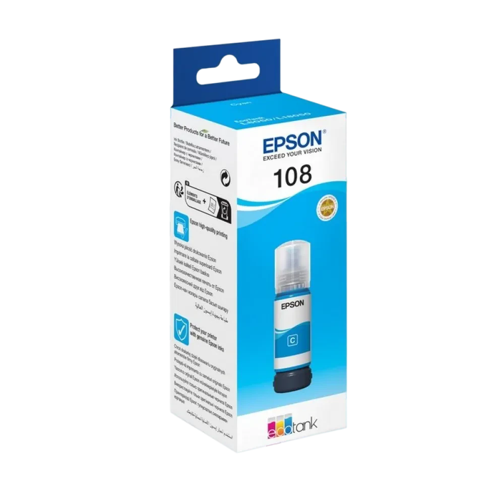 Контейнер с чернилами Epson 108 EcoTank, 70мл, Голубой