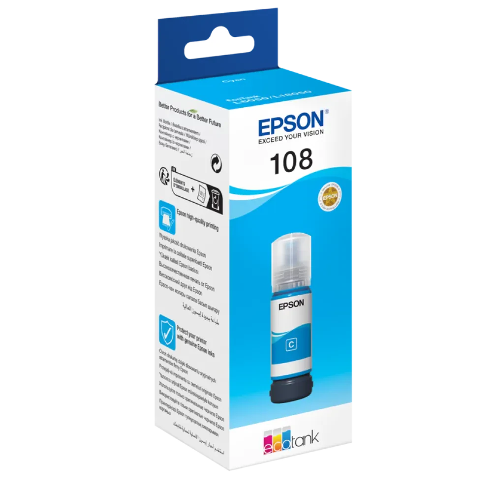 Контейнер с чернилами Epson 108 EcoTank, 70мл, Голубой