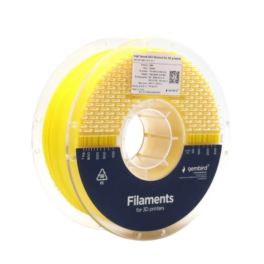Filament pentru imprimantă 3D Gembird 3DP-ABS1.75HY-01-Y, ABS, Galben, 1.75 mm, 1kg