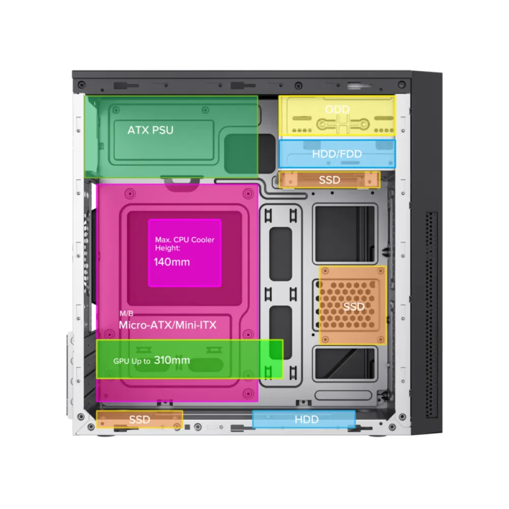 Компьютерный корпус Sohoo 6521BK, Micro-ATX, ATX, Чёрный