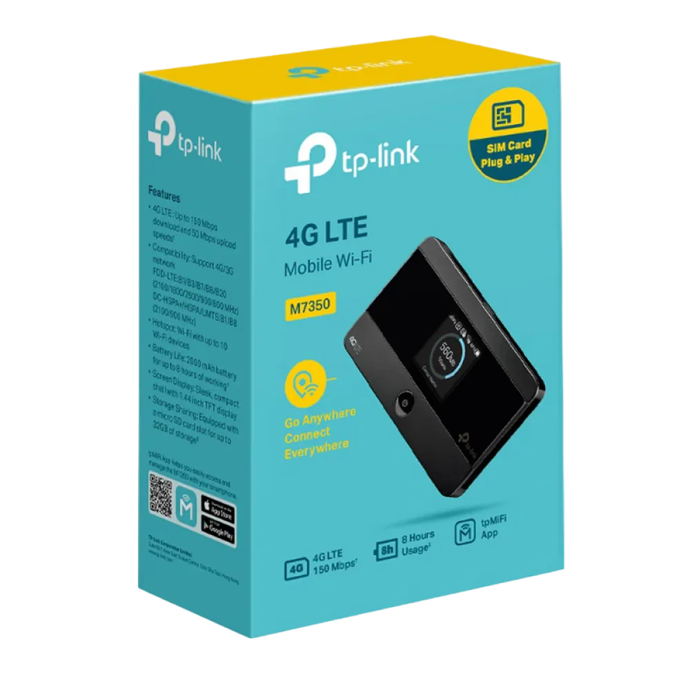Мобильный Wi‑Fi роутер TP-LINK M7350, 2G, 3G, 4G, Чёрный