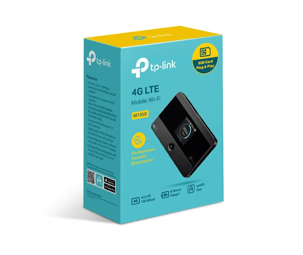 Мобильный Wi‑Fi роутер TP-LINK M7350, 2G, 3G, 4G, Чёрный