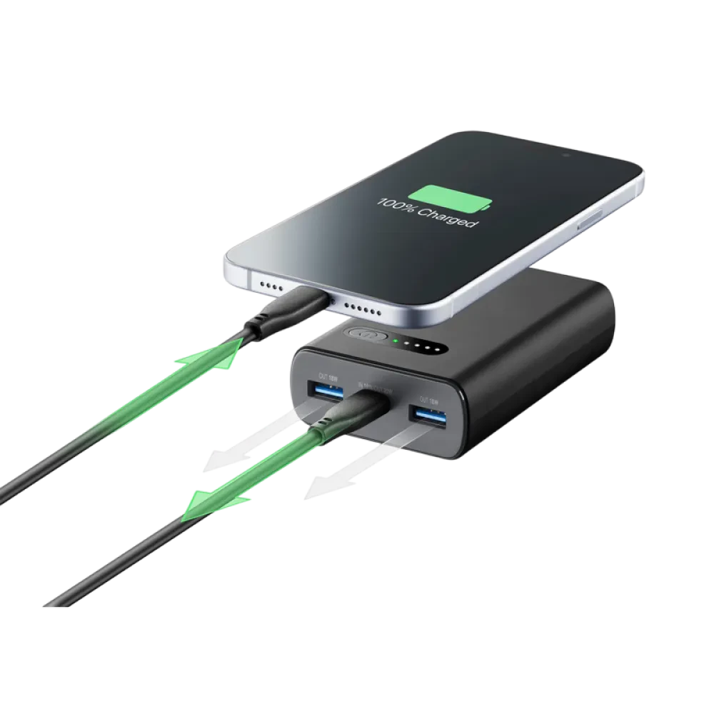 Портативное зарядное устройство Cellularline Fast PD 20Вт, 10000мА·ч, Чёрный