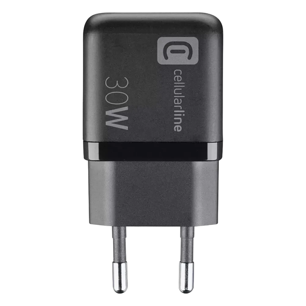 Зарядное устройство Cellularline Wall Charger GAN, 2 Ports, 30W, 30Вт, Чёрный