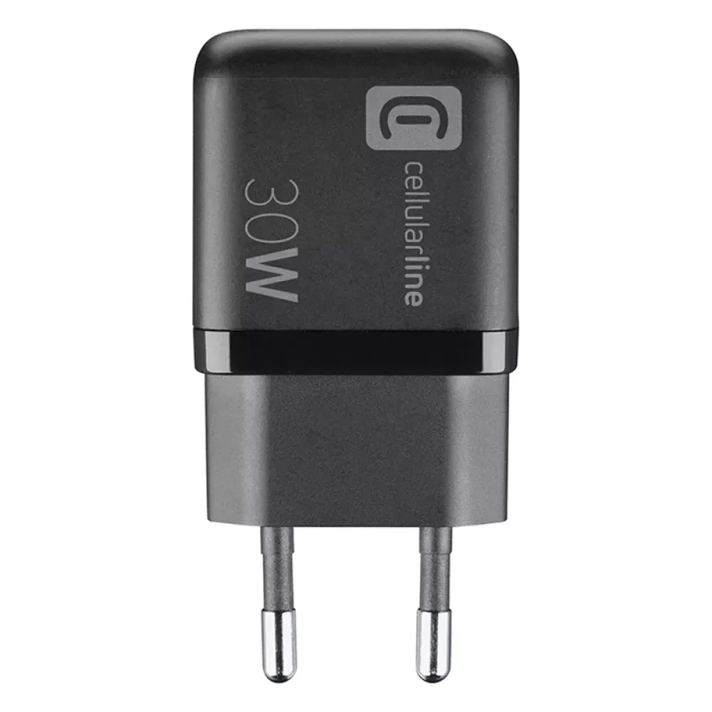 Зарядное устройство Cellularline Wall Charger GAN, 2 Ports, 30W, 30Вт, Чёрный
