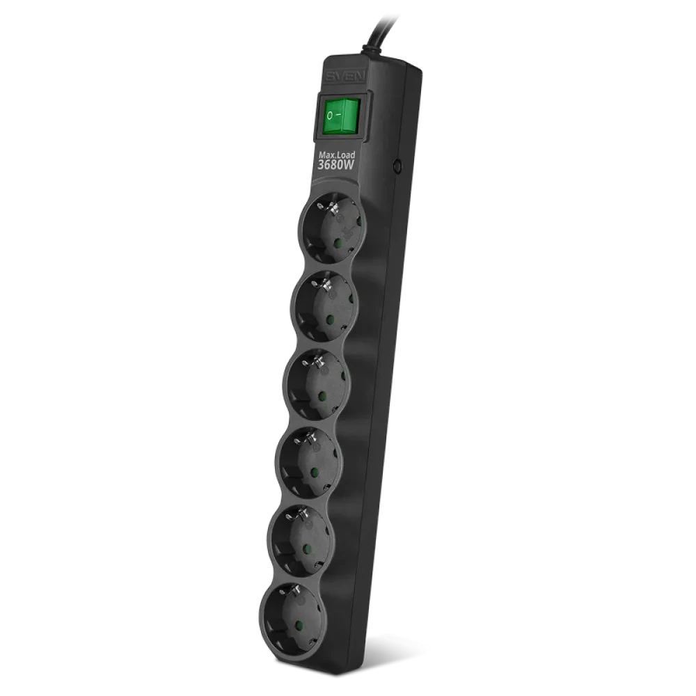 Prelungitor electric SVEN SF-06E-16, 6 Prize, 5m, Negru