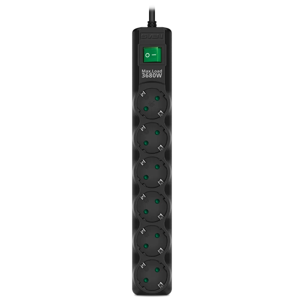Prelungitor electric SVEN SF-06E-16, 6 Prize, 5m, Negru