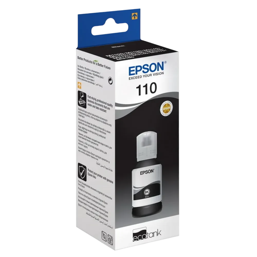 Recipient de cerneală Epson 110 EcoTank, C13T03P14A, Negru