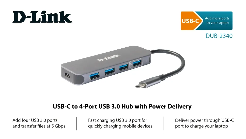 USB-концентратор D-Link DUB-2340, Серый
