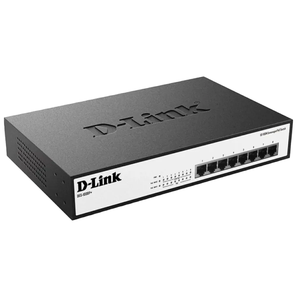 PoE коммутатор D-Link DES-1008P+, 8x IEEE 802.3af/at