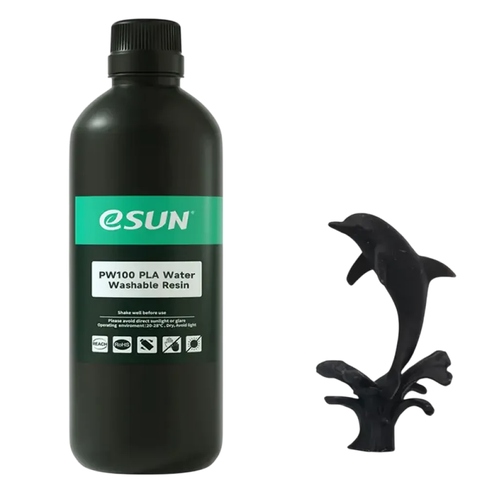Фотополимер для 3D-печати ESUN PW100 PLA Water Washable Resin, 0.5 kg, Черный