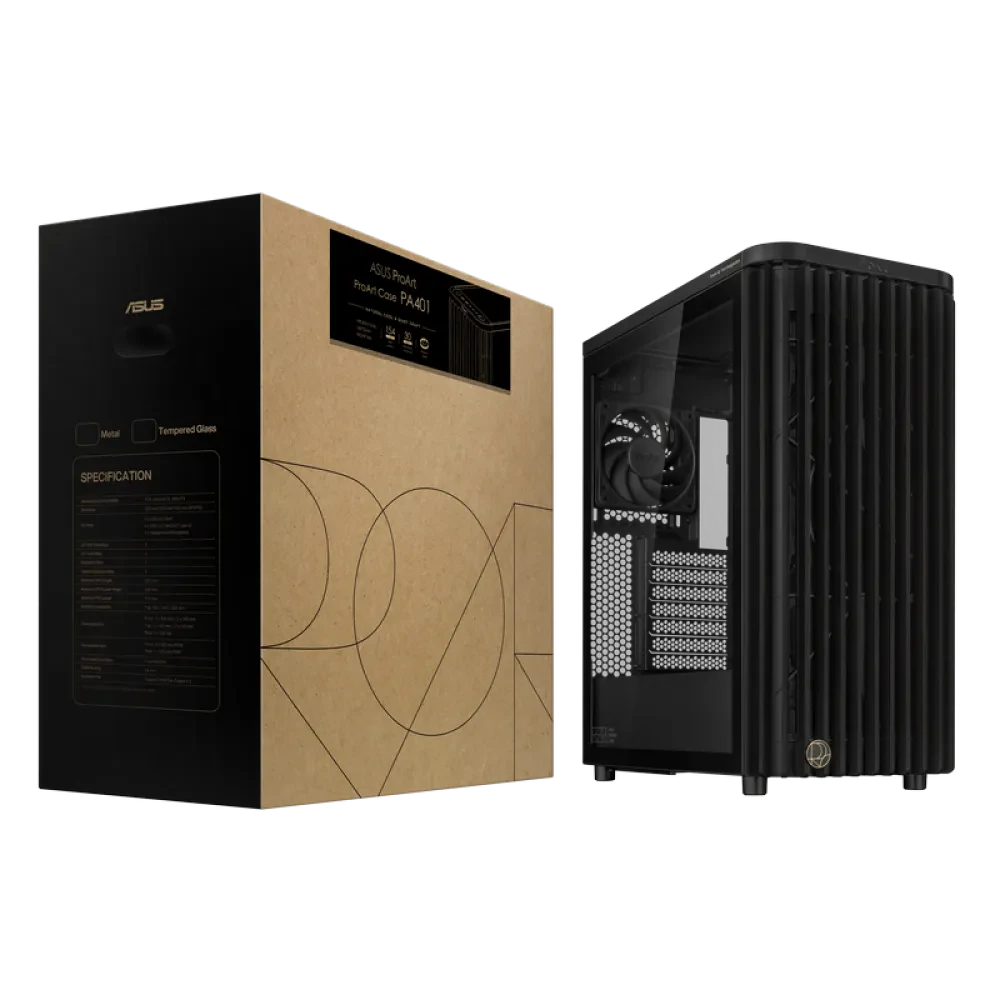 Carcasă PC ASUS ProArt PA401 Wood TG, Midi-Tower, Fără PSU, Negru