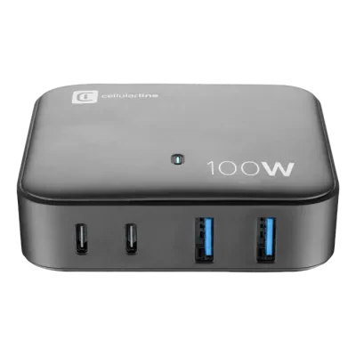 Зарядное устройство Cellularline Wall Charger GAN, 4 Ports, 100W, 100Вт, Чёрный