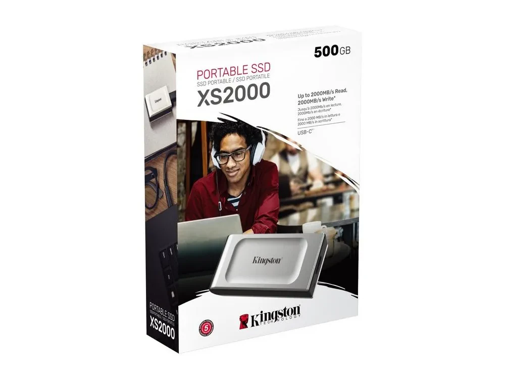 SSD portabil extern Kingston XS2000, 500 GB, Argintiu (SXS2000/500G)