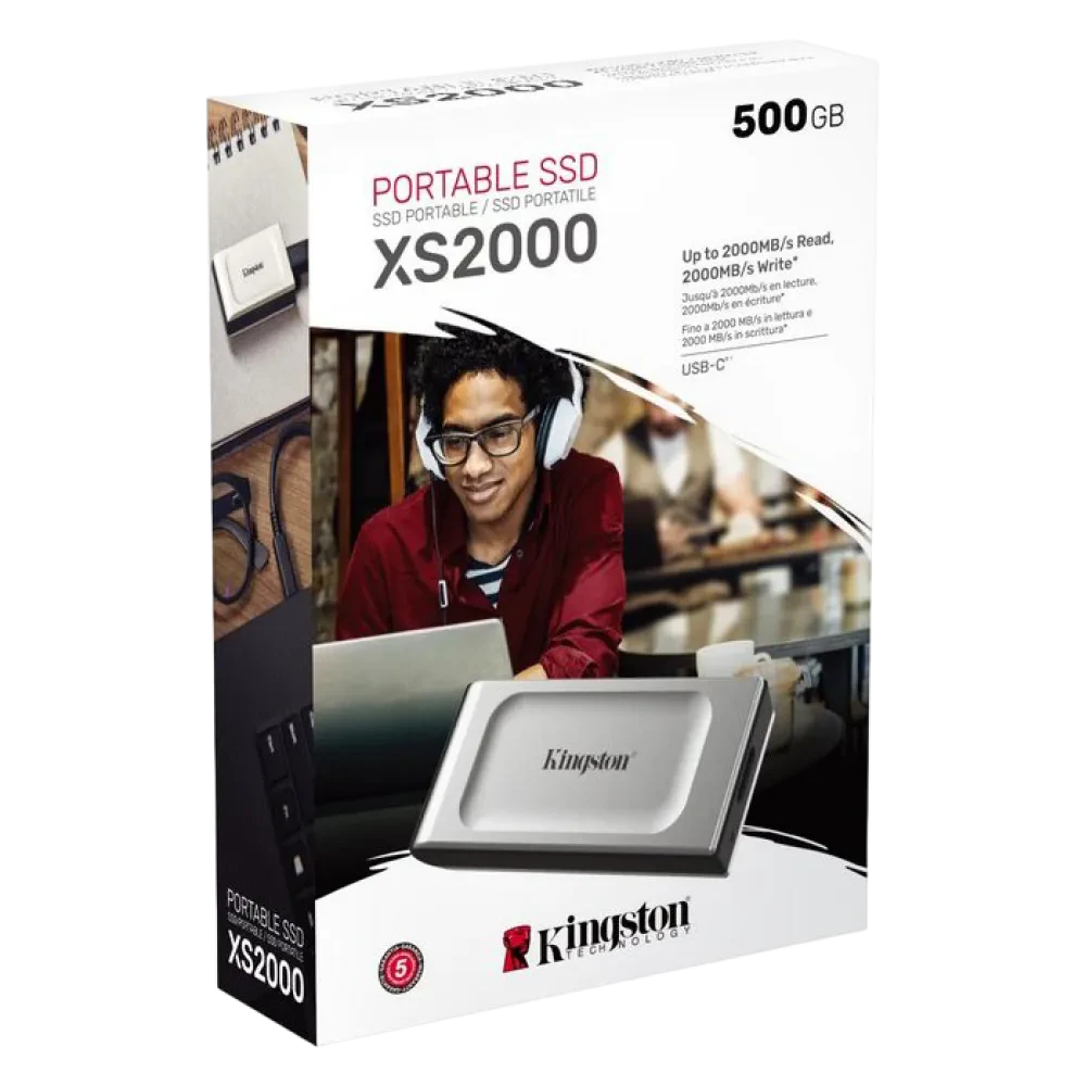 SSD portabil extern Kingston XS2000, 500 GB, Argintiu (SXS2000/500G)