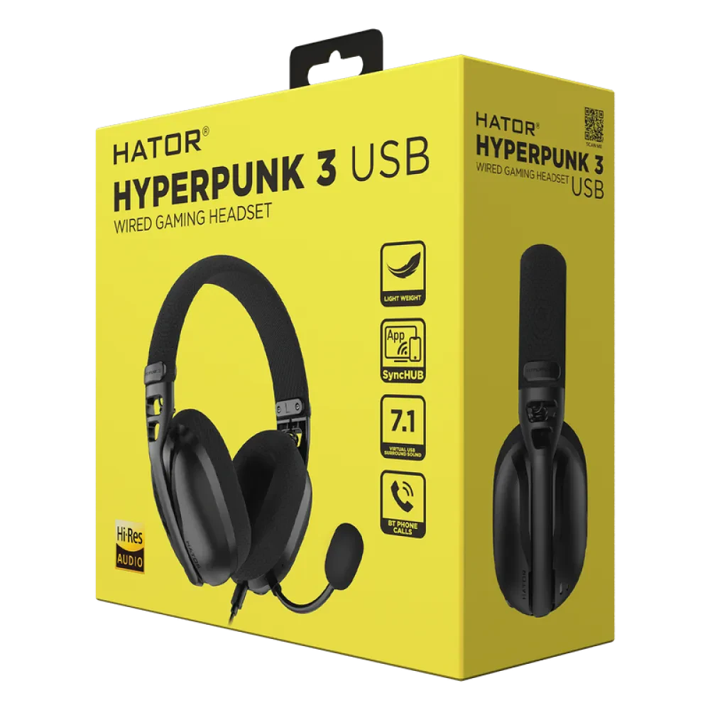 Căști gaming HATOR Hyperpunk 3 USB, Cu fir, Negru