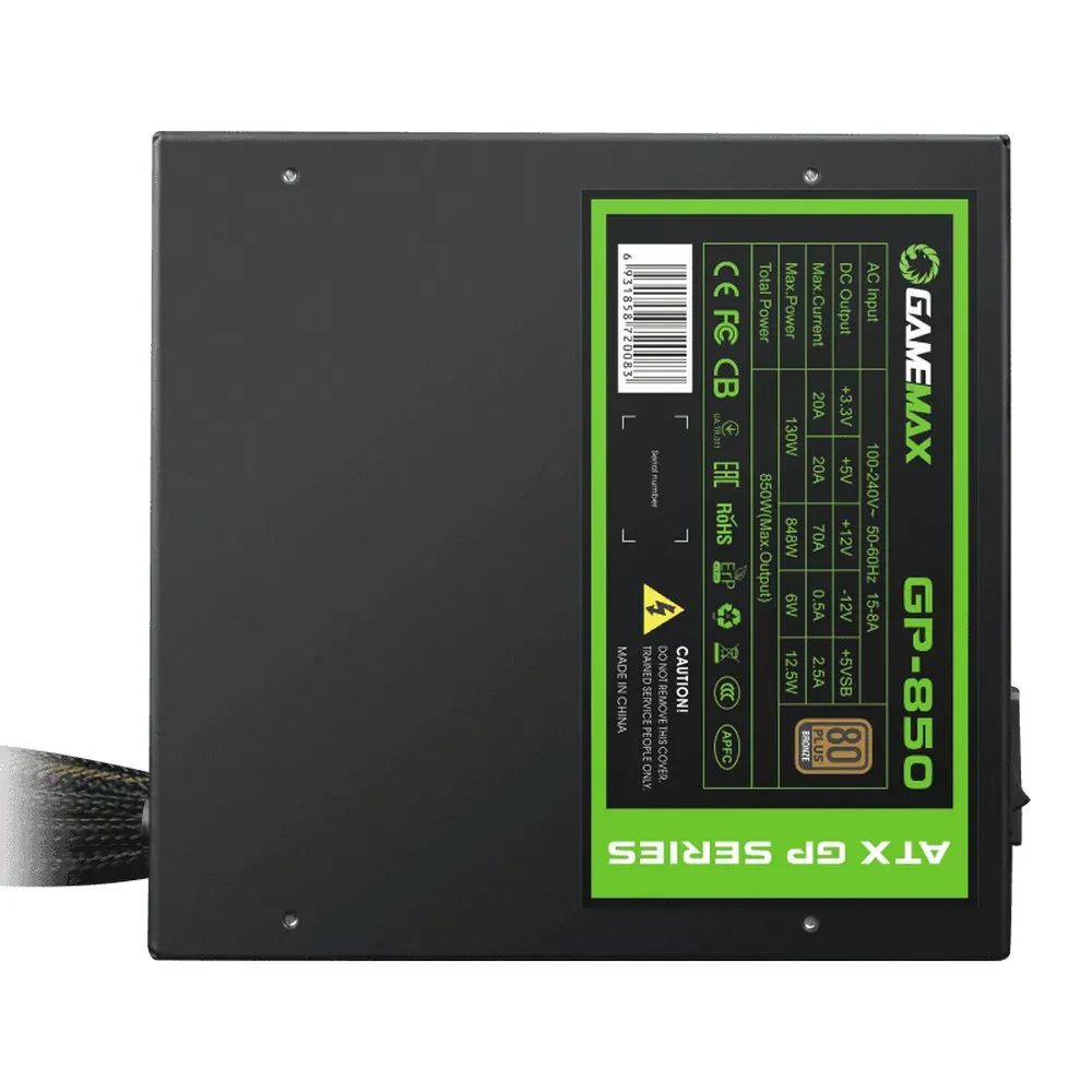 Блок питания для компьютеров Gamemax GP-850, 850Вт, ATX, Немодульный