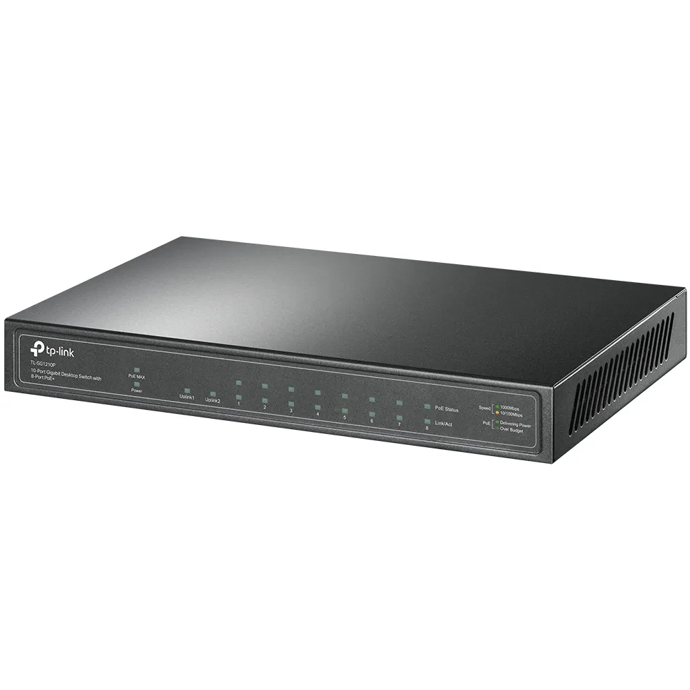 10-port 10/100/1000Mbps POE+ Switch TP-LINK "TL-SG1210P", 8 PoE+ ports, 63W Budget, SFP, Steel Case