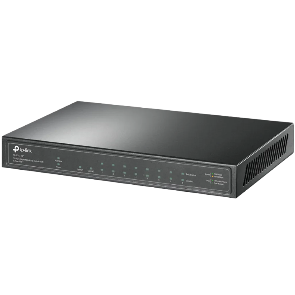 10-port 10/100/1000Mbps POE+ Switch TP-LINK "TL-SG1210P", 8 PoE+ ports, 63W Budget, SFP, Steel Case