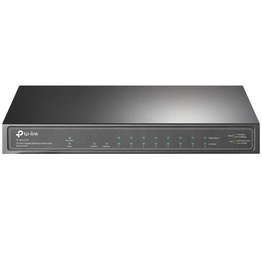 10-port 10/100/1000Mbps POE+ Switch TP-LINK "TL-SG1210P", 8 PoE+ ports, 63W Budget, SFP, Steel Case