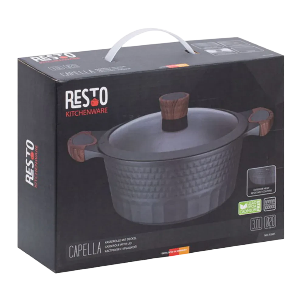 Кастрюля RESTO 93501, 2.6л, 20см, Чёрный