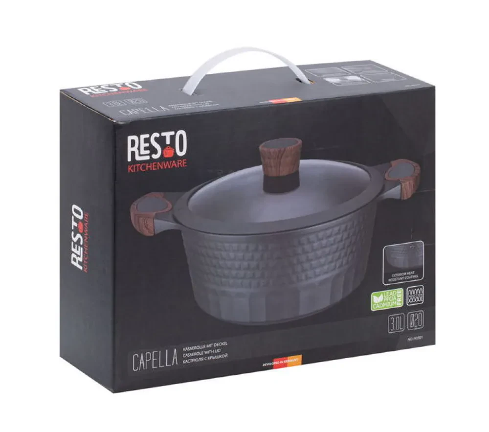 Кастрюля RESTO 93501, 2.6л, 20см, Чёрный