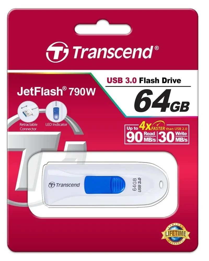 Memorie USB Transcend JetFlash 790, 64GB, Alb