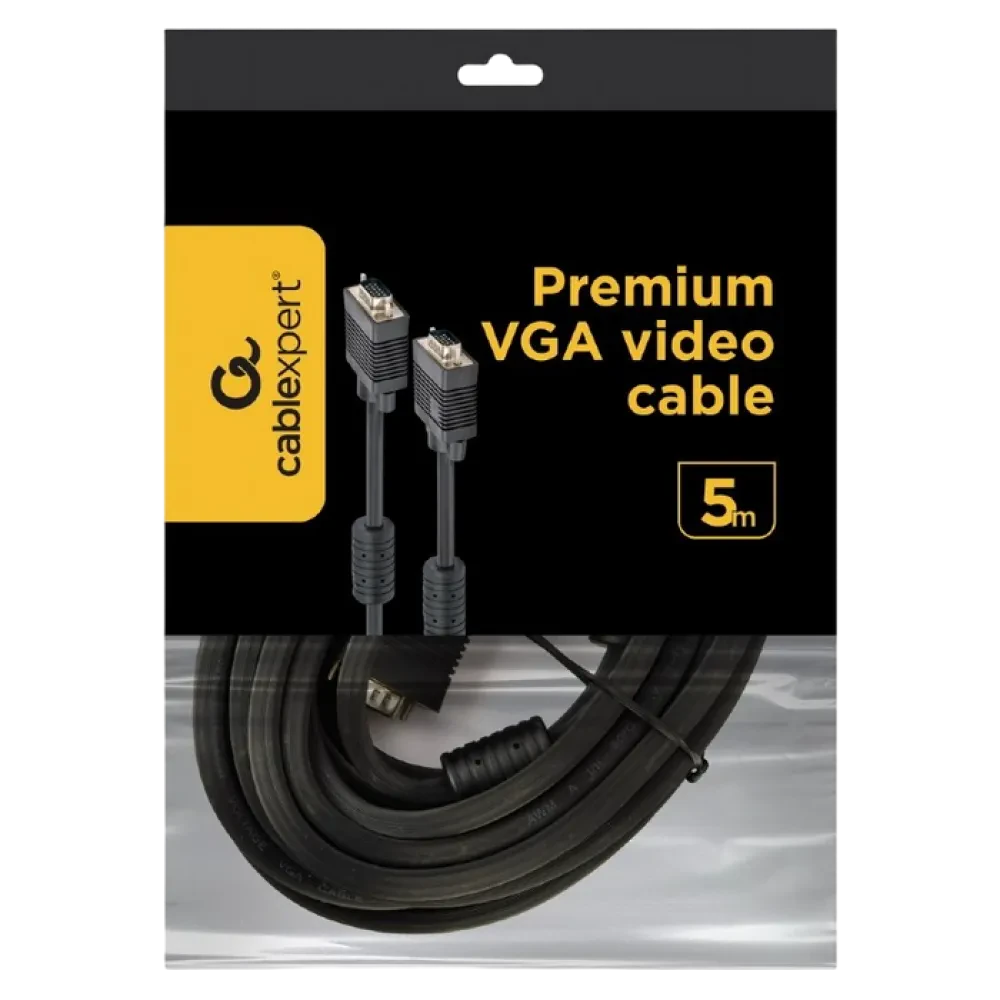 Видео кабель Cablexpert CC-PPVGA-5M-B, VGA D-Sub (M) - VGA D-Sub (M), 5м, Чёрный