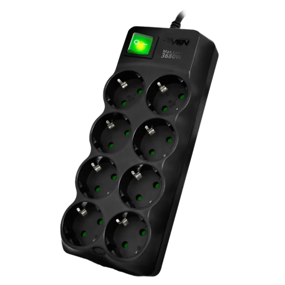 Prelungitor electric SVEN SV-021610, 8 Prize, 3m, Negru