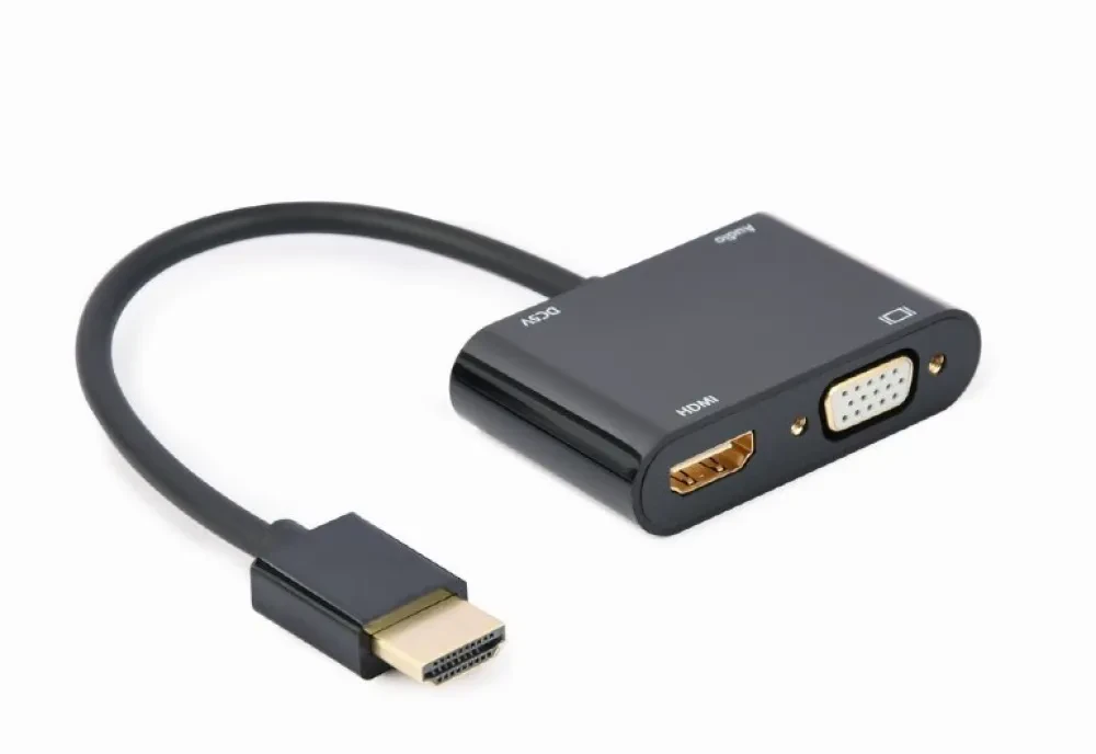 Переходник Cablexpert A-HDMIM-HDMIFVGAF-01, HDMI (M) - HDMI (F) + VGA, 0.15 м, Чёрный