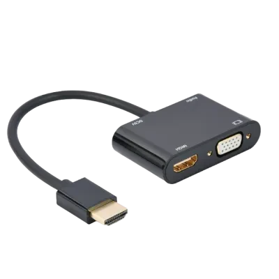 Adaptor Cablexpert A-HDMIM-HDMIFVGAF-01, HDMI (M) - HDMI (F) + VGA, 0.15 m, Negru