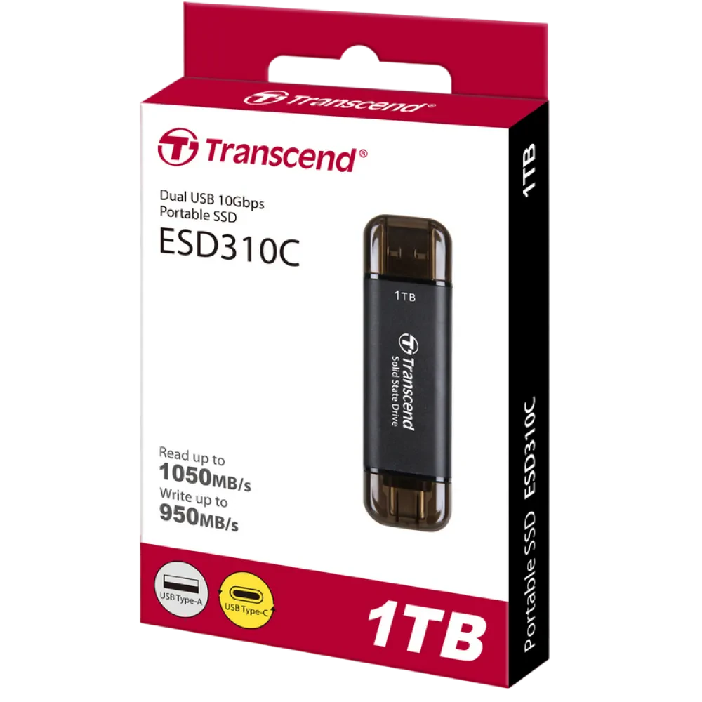 SSD portabil extern Transcend ESD310C, 1 TB, Negru (TS1TESD310C)