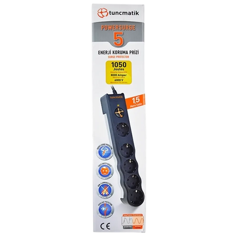Prelungitor electric Tuncmatik TSK6136, 5 Prize, 1,5m, Negru